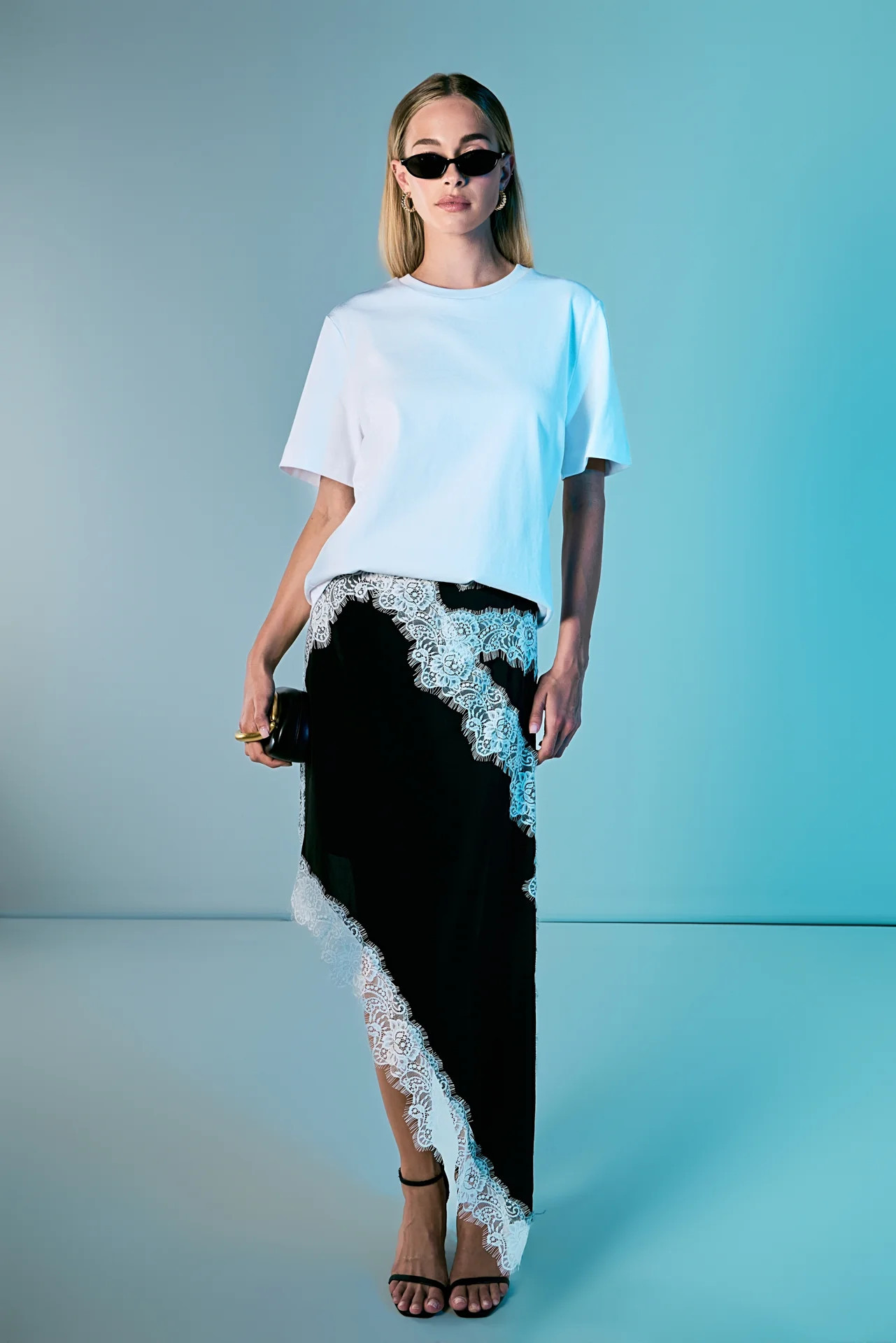Asymmetrical Lace Trim Midi Skirt | Endless Rose