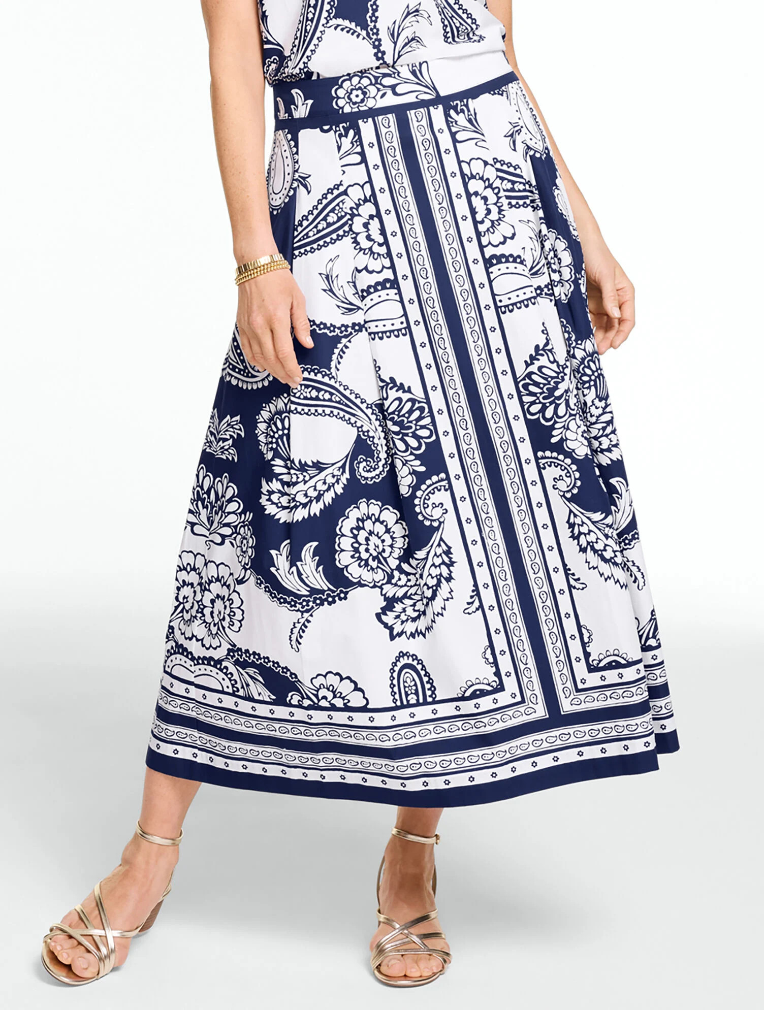 Poplin Pleated Midi Skirt - Twirling Paisley | Talbots