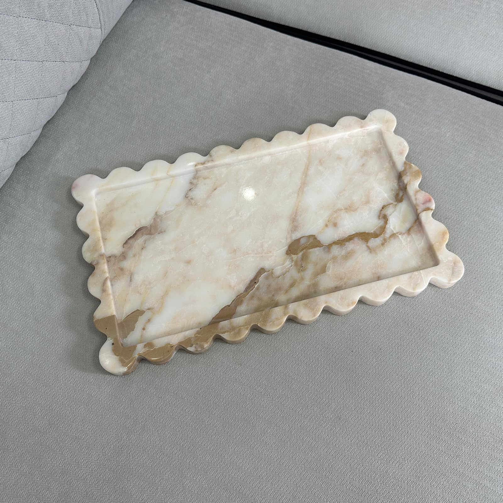 13.4 x 8 inch Large Marble Tray with Scalloped Edge, Rectangle Decorative Tray for Dresser Home Decor (Calacatta Gold) | Amazon (US)
