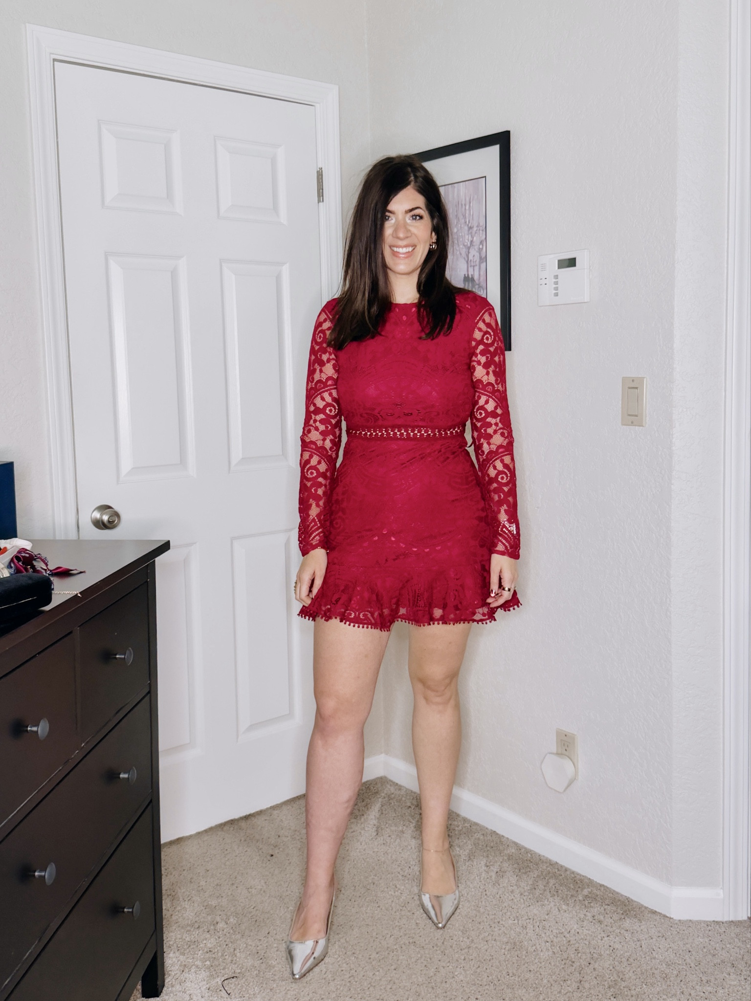 Express try on
In a large lace mini dress 

#LTKTall #LTKMidsize #LTKHoliday