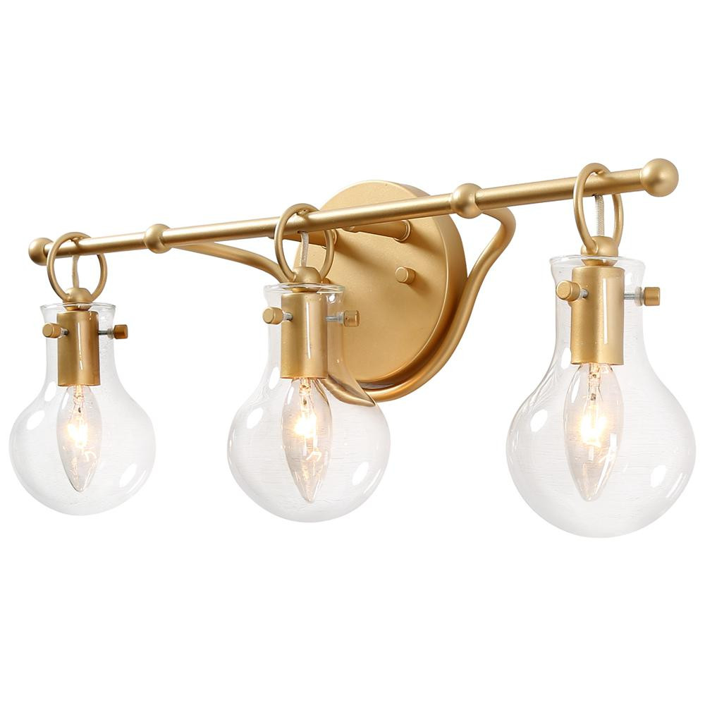 Lavi 3-Light Modern Gold Vanity Light with Clear Glass Shade for Bathroom or Powder Room | The Home Depot