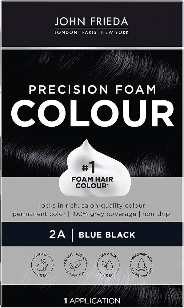 John Frieda Precision Foam Colour, Blue Black 2A, Full-coverage Hair Color Kit, Anti-Fade Gray Co... | Amazon (US)