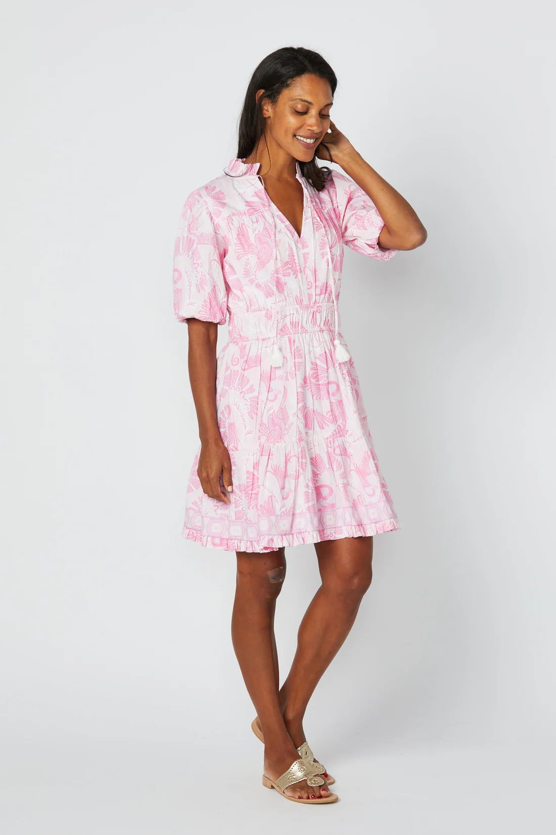 Pink CKB Print Puff Sleeve Dress with Tassels | Sail to Sable