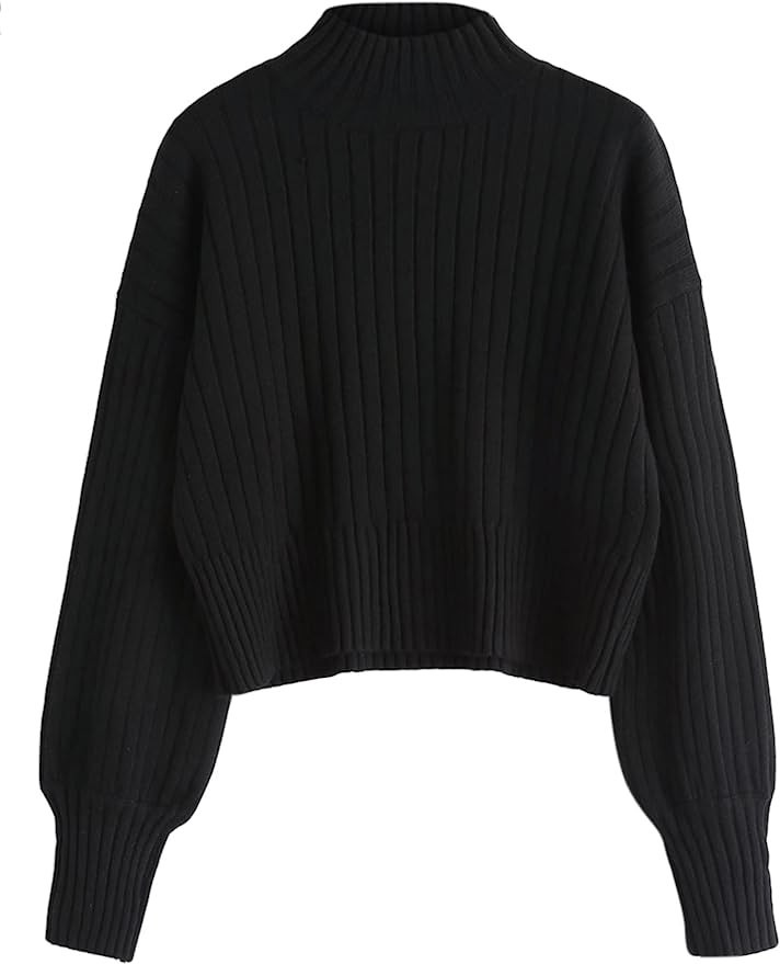 ZAFUL Women's Mock Neck Sweater Long Sleeve Ribbed Knit Basic Cropped Pullover Sweater | Amazon (US)