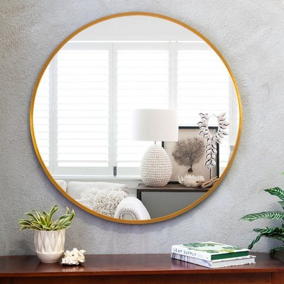 Dovelina Round Mirror Metal Framed Decorative Wall Mirror - 32"x32", Gold | Target