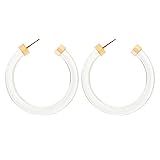 BaubleStar Leia Clear Lucite Resin Hoop Earrings Transparent White Acrylic Round Circle Dangle Ear D | Amazon (US)