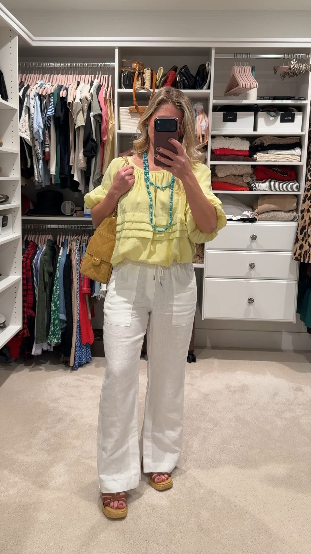 Sunshine-ready ✨
This is one of those easy outfits that instantly feels like vacation. The airy top + lightweight linen pants are breathable, flattering, and perfect for warm days when you still want to look pulled together. I love how the soft yellow pops against crisp white, and the platform sandals give just enough height without sacrificing comfort.

Fit notes: I’m wearing XS Petite in the pants - great length with flats or wedges.

Linked everything here so you can recreate the look 🤍

#LTKSeasonal #LTKPetite #LTKTravel