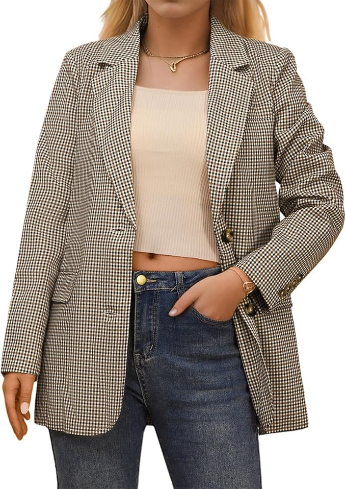 Women's Casual Blazer 2024 Spring Open Front Button Business Office Blazer Lapel with Pockets | Amazon (US)