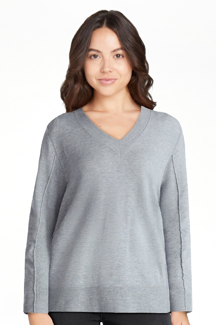 Time and Tru Women's Ribbed Panel V-Neck Sweater with Long Sleeves, Midweight, Sizes XS-XXXL | Walmart (US)