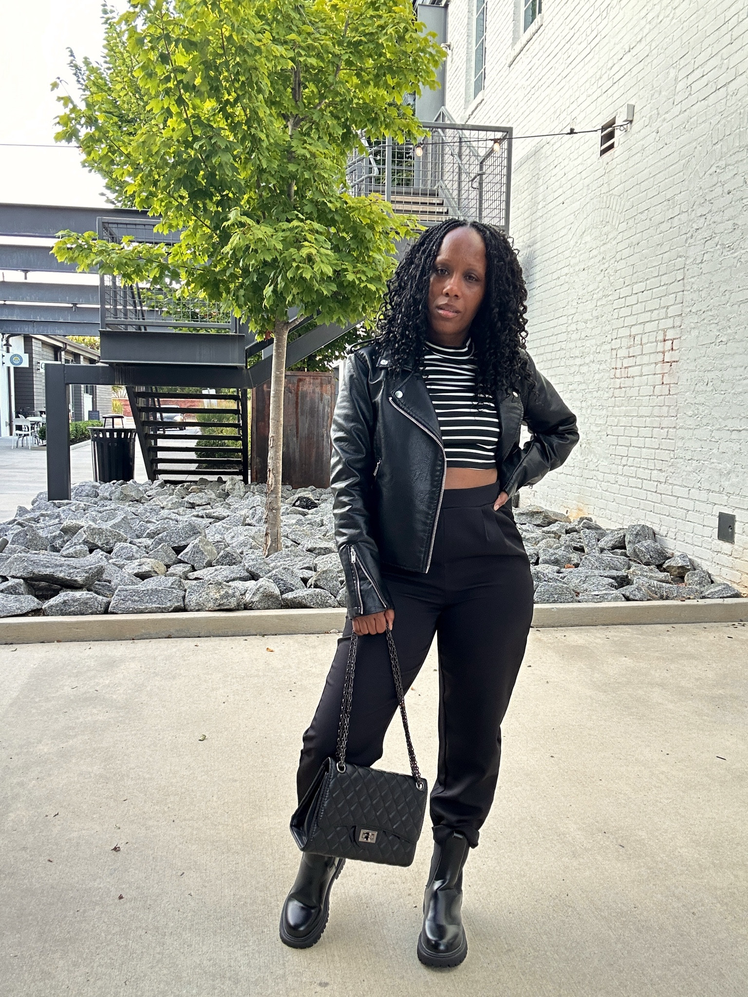 Anyone else ready for Fall Outfits? 

I’m wearing a black faux leather jacket with a black and white striped crop top and black trousers.

I styled this fall outfit with a black quilted bag and black boots.


#LTKSeasonal #LTKFindsUnder100 #LTKStyleTip