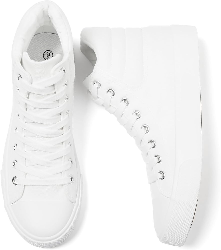 POVOGER High Top Sneakers for Women White Womens High Tops Canvas Shoes Black Fashion Sneakers Ca... | Amazon (US)