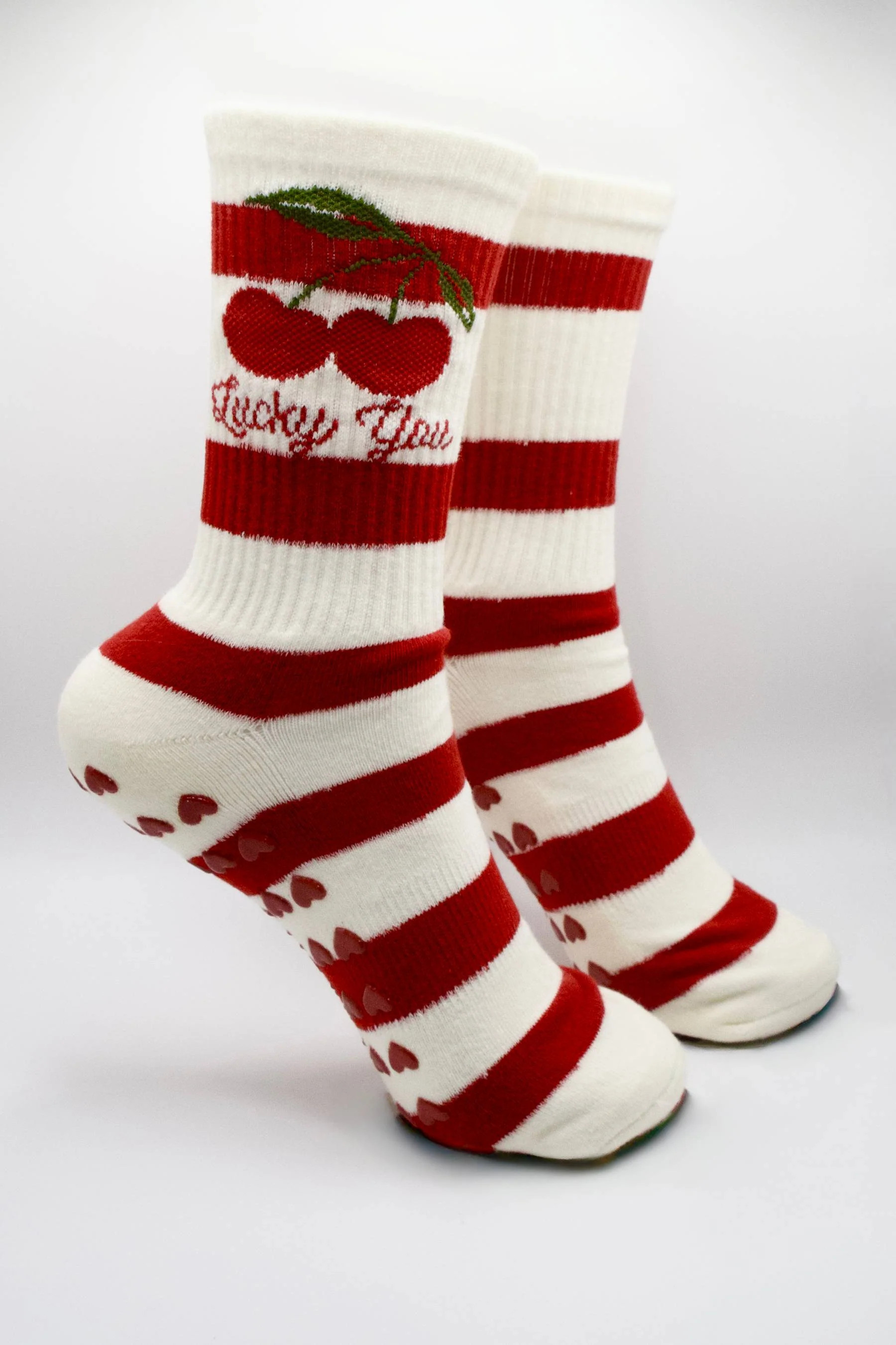 Lucky You Pilates Socks Cherry Stripe | Beach Riot | Beach Riot