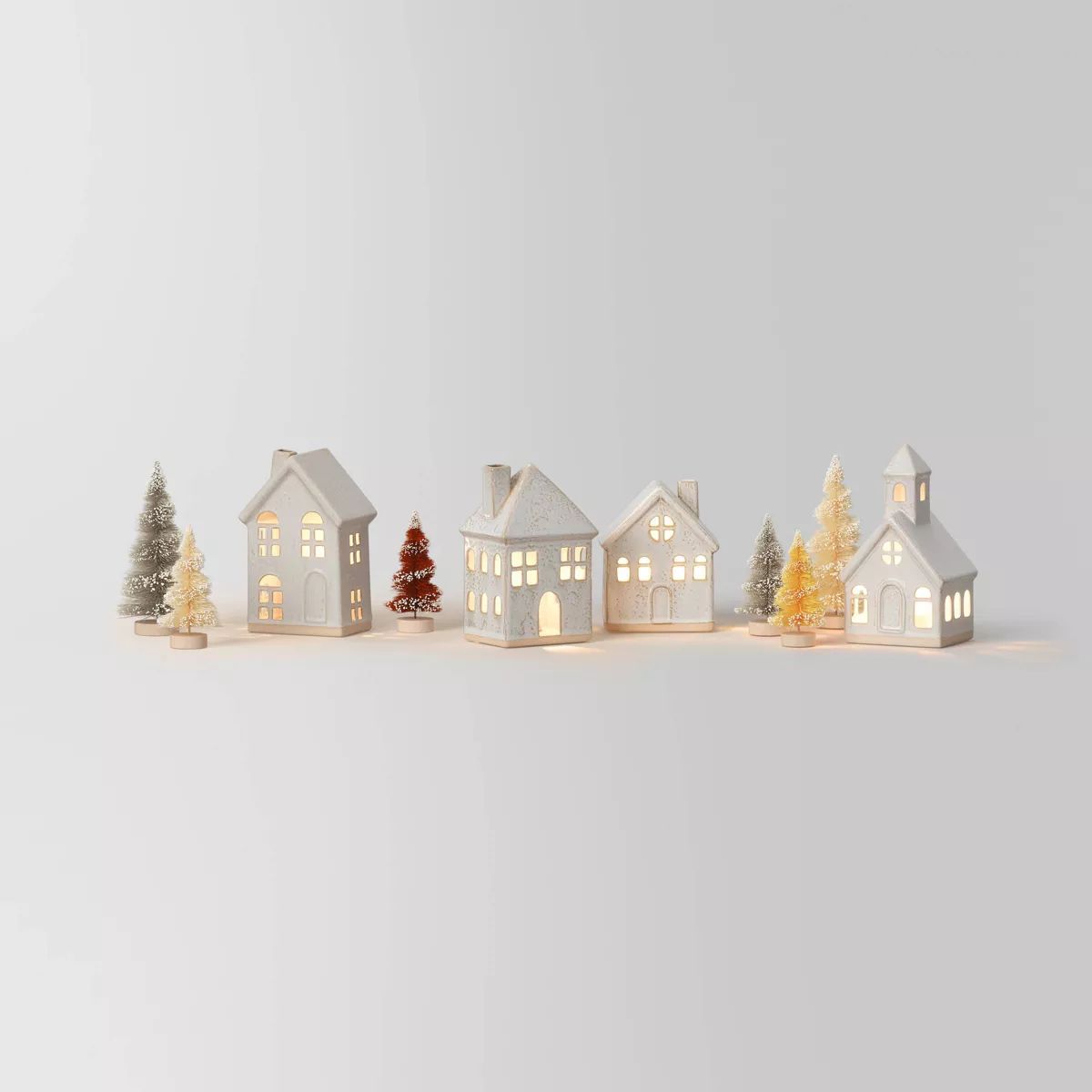 10pc Battery Operated Ceramic Christmas Village Set with Bottle Brush Trees - Wondershop™ White... | Target