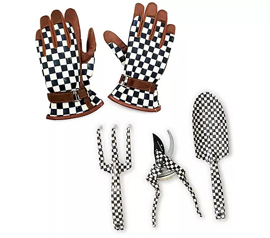 MacKenzie Childs Set of 3 Gardening Tools and Gloves - QVC.com | QVC