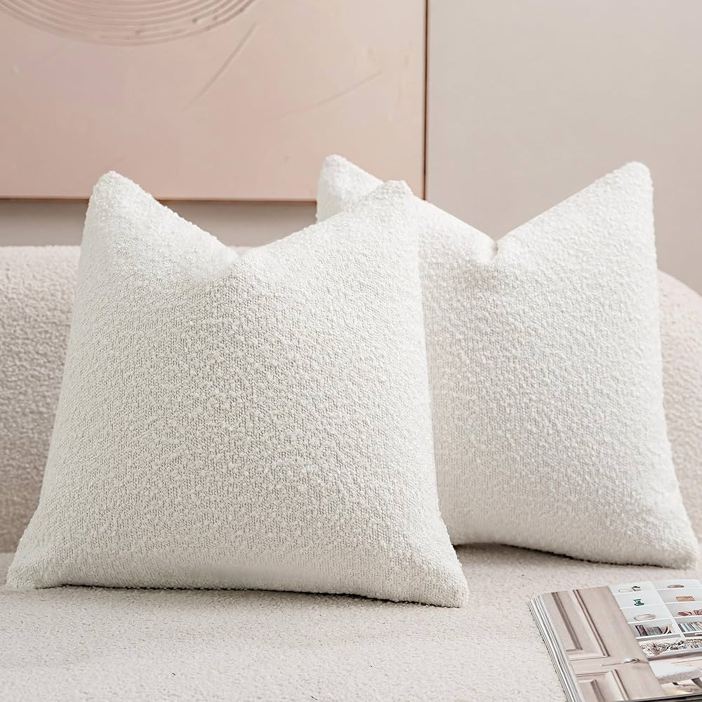DEZENE Textured Boucle Throw Pillow Covers 18x18 White for Bed Couch Sofa Living Room, Pack of 2 ... | Amazon (US)