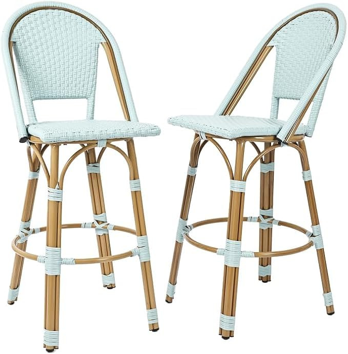 French Bar Stools Set of 2 Bamboo Rattan Bar Chairs Wicker Bar Chairs Woven Height Stool Bar Stoo... | Amazon (US)