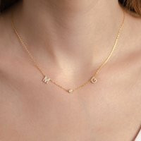 Pave Gold Initial Necklace, Dainty Birthstone Spaced Letter in Rose Custom Name Necklace, Christmas Gift | Etsy (US)