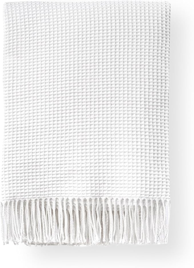 Hofdeco Premium Coastal Decorative Throw Blanket for Patio Couch Sofa, Off White Waffle Weave wit... | Amazon (US)