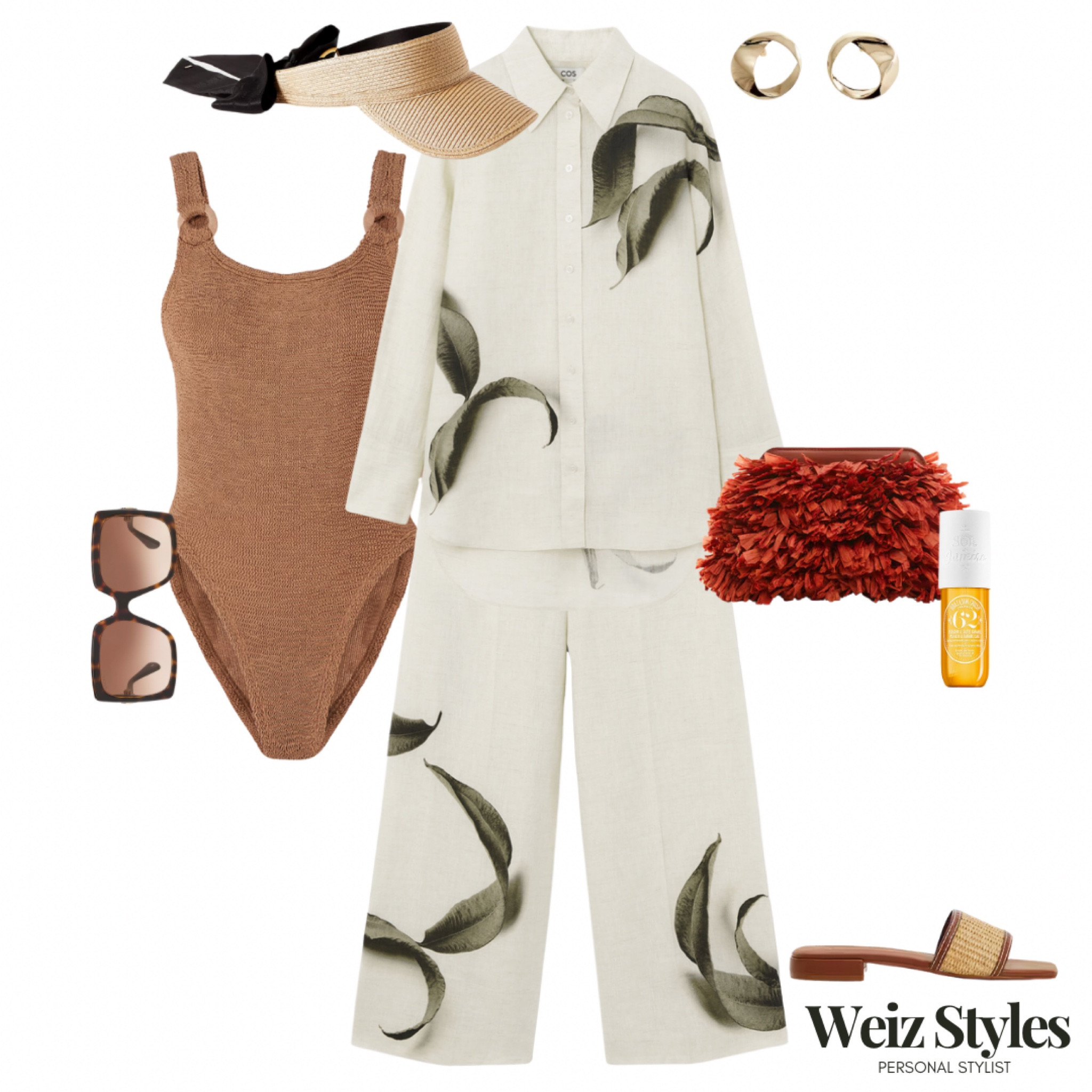 Heading off on holiday soon? ☀️ This super chic summer outfit could be perfect for you! 💃🏻

A trendy printed linen co-ord paired with a fun straw visor, a colourful textured clutch and classic sandals 👡 such a fab combo! 

Need some help planning your holiday wardrobe? Get in touch 💌 hello@weizstyles.com 

Louise x

Net-a-porter, swimwear, swimming costume, outfit, ootd, summer, spring, linen, set, cos, co-ord, two piece, trousers, shirt, sandals, stars, visor, gold, earrings, mango, John Lewis, perfume, outfit of the day, holiday, sunglasses, Gucci, classic, effortless, chic, highstreet, designer, feminine, comfortable, comfy, bamboo, leaf, neutral, minimalist 

#LTKtravel #LTKSeasonal #LTKstyletip
