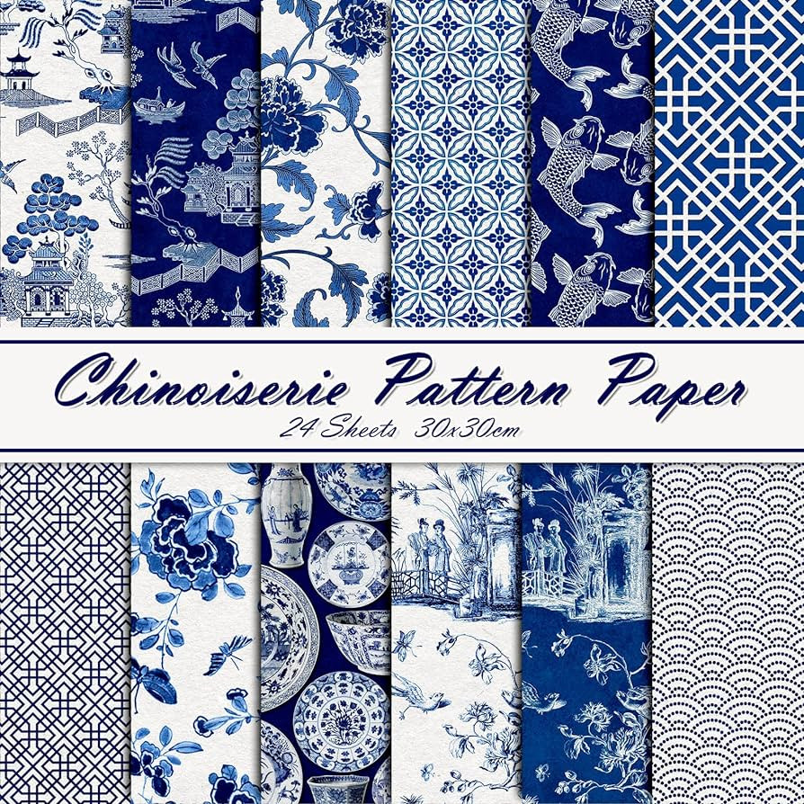Whaline 12 Design Chinoiserie Pattern Paper 24 Sheet Blue China Scrapbook Specialty Paper Double-... | Amazon (US)