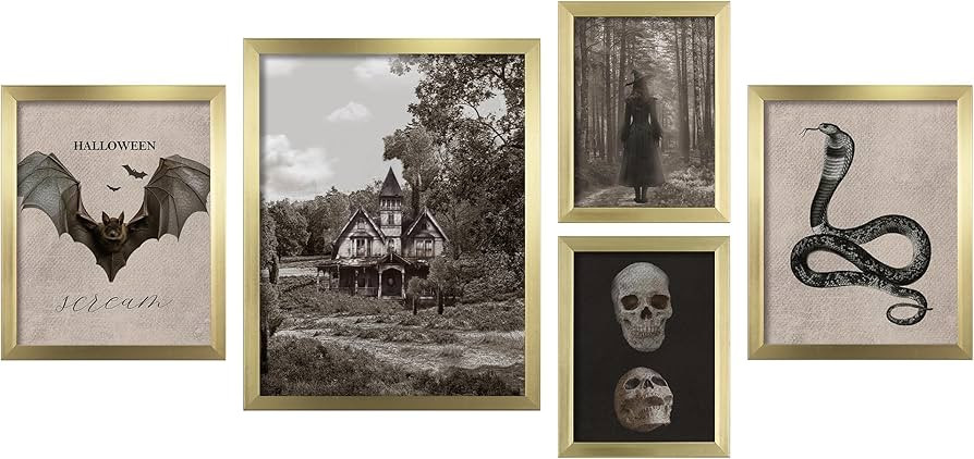 ArtbyHannah Framed Vintage Halloween Wall Art, Dark Academia Gothic Gallery Wall Decor, Halloween... | Amazon (US)