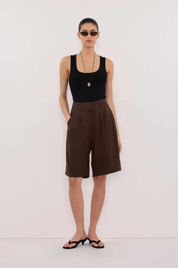 KAYLA BITTER CHOC LINEN BERMUDA SHORT | DISSH