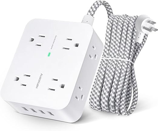Surge Protector Power Strip, HANYCONY 8 Wide Outlets with 4 USB Charging Ports, 3 Side Outlet Ext... | Amazon (US)