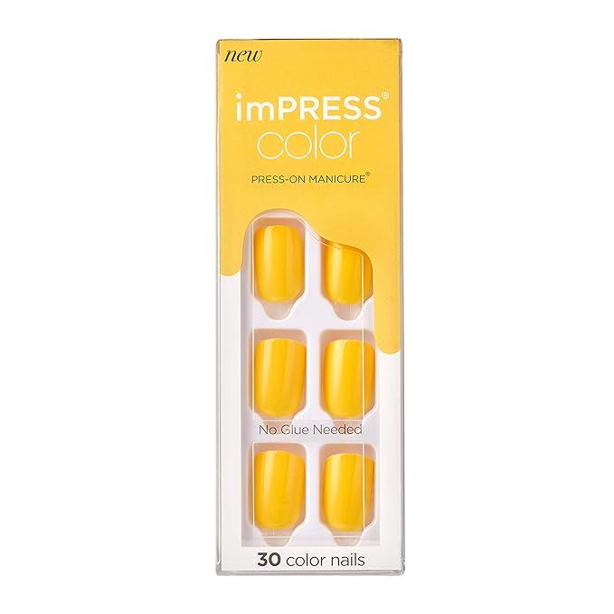 KISS imPRESS No Glue Mani Press On Nails, Color, 'YOLO', Yellow, Short Size, Squoval Shape, Inclu... | Amazon (US)