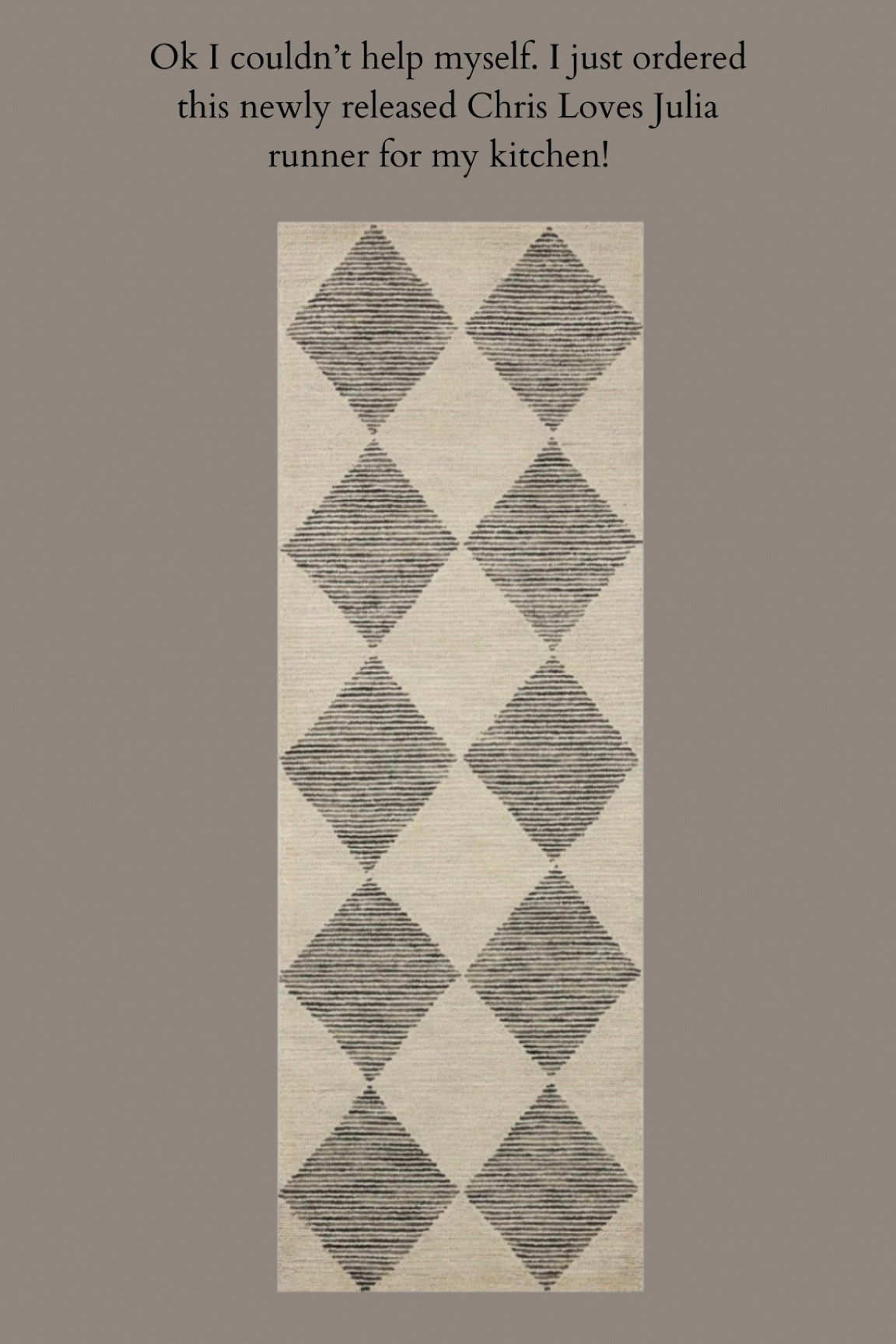 Newly released Chris Loves Julia rug! 

Diamond pattern, rug, Wayfair, runner 

#LTKhome