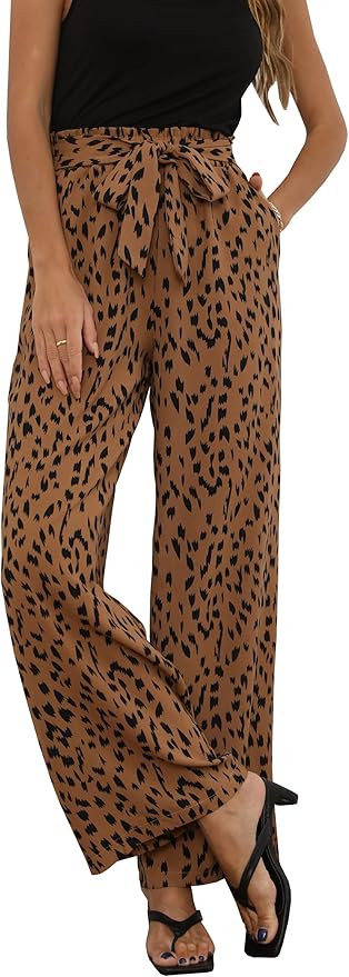 ECOWISH Womens Cotton Soft Palazzo Wide Leg Pant with Pockets High Waist Casual Loose Flowy Pants... | Amazon (US)