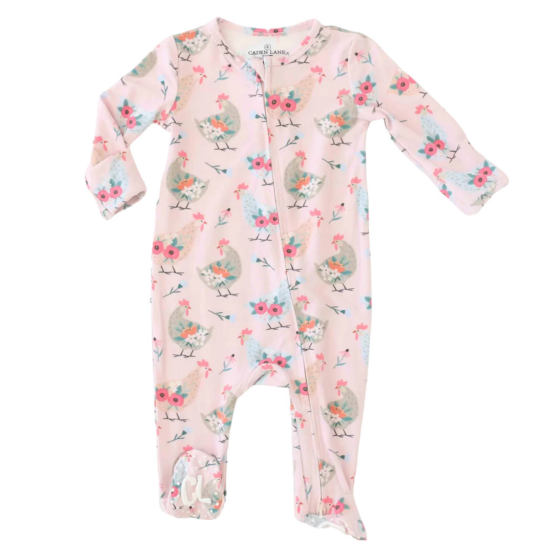 Pink Chicken Zipper Footie | Caden Lane