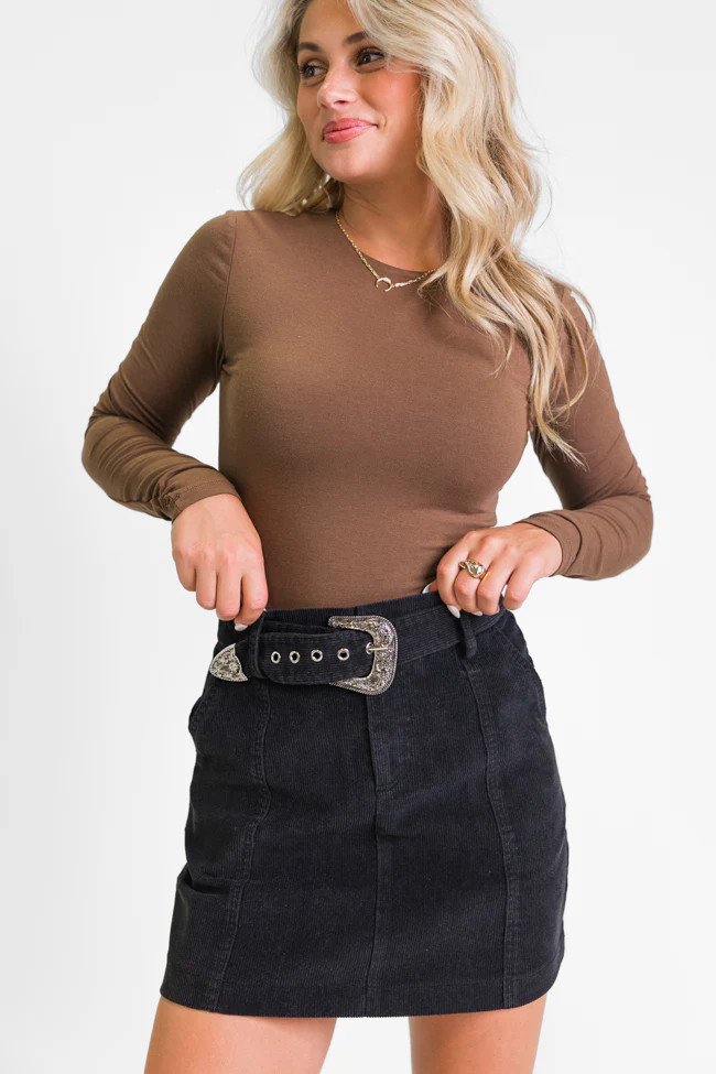 Just To See You Smile Black Belted Corduroy Skirt | Pink Lily