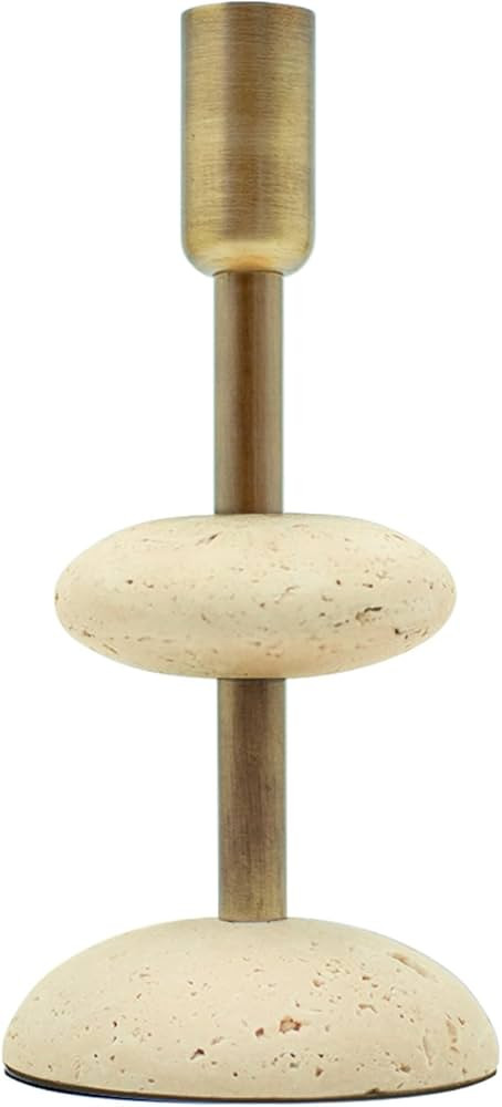 Travertine Brass Candlestick Holders, Marble Taper Candle Holder for Dining Table D\u00e9cor, Dec... | Amazon (US)