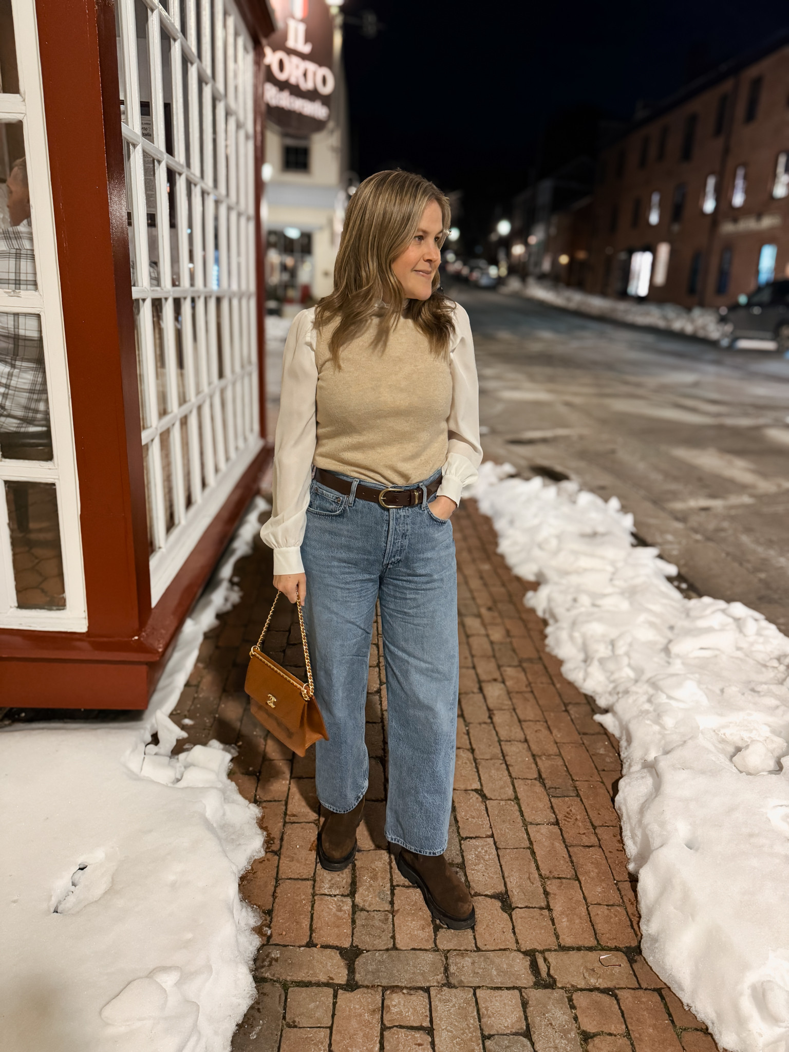 Dinner outfit idea but you can easily make this a work outfit by adding work pants or a skirt. I just layered my silk blouse under a sleeveless sweater. 

 #LTKmomlife #LTKWorkwear