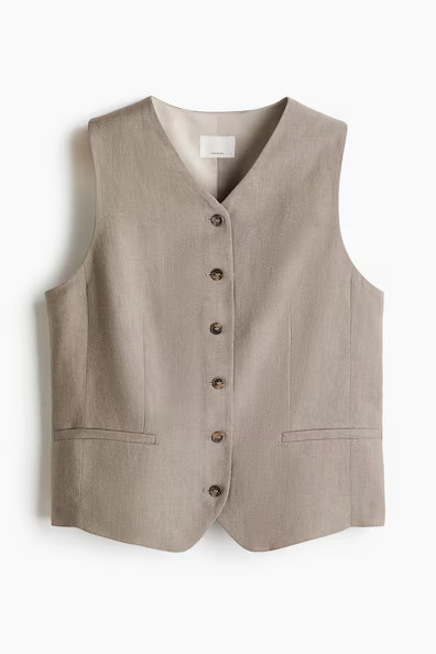 H & M - Linen-blend suit waistcoat - Brown | H&M (UK, MY, IN, SG, PH, TW, HK)