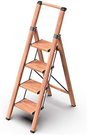 4 Step Ladder, Folding Step Stool with Convenient Handgrip for Home,Office,Kitchen, Woodgrain Lightw | Amazon (US)