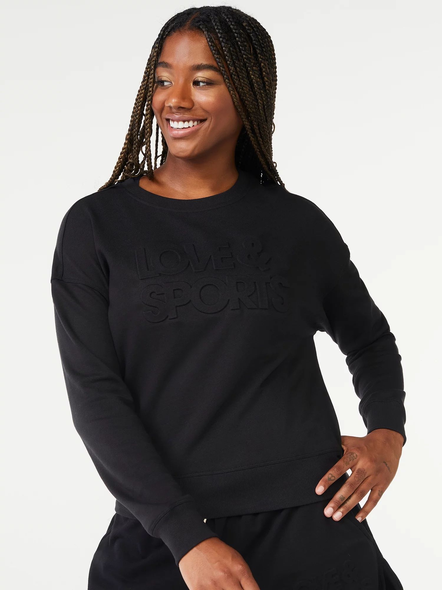 Love & Sports Women's Embossed Logo Crewneck Fleece Sweatshirt - Walmart.com | Walmart (US)