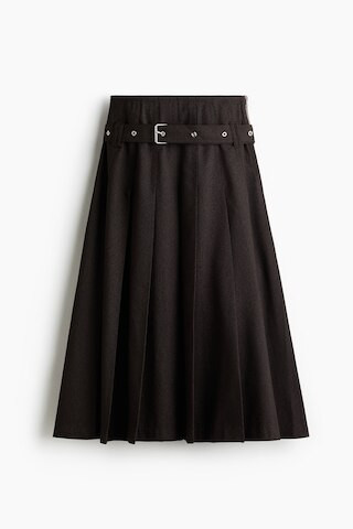 H & M - Pleated Skirt with Belt - Brown | H&M (US + CA)
