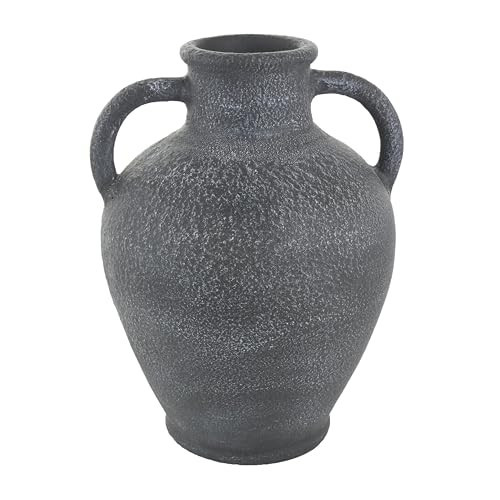 Deco 79 Ceramic Decorative Vase Whitewashed Textured Amphora Centerpiece Vase with 2 Handles, Flower Vase for Home Decoration 11" x 11" x 16", Black | Amazon (US)