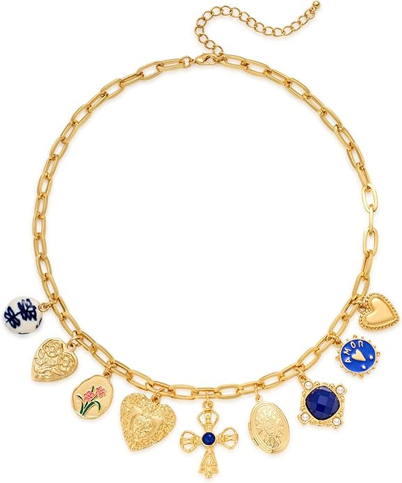 LILIE&WHITE Gold Cross Charms Necklace Trendy Heart Pendant Necklace Chunky Gold Necklaces Fashio... | Amazon (US)