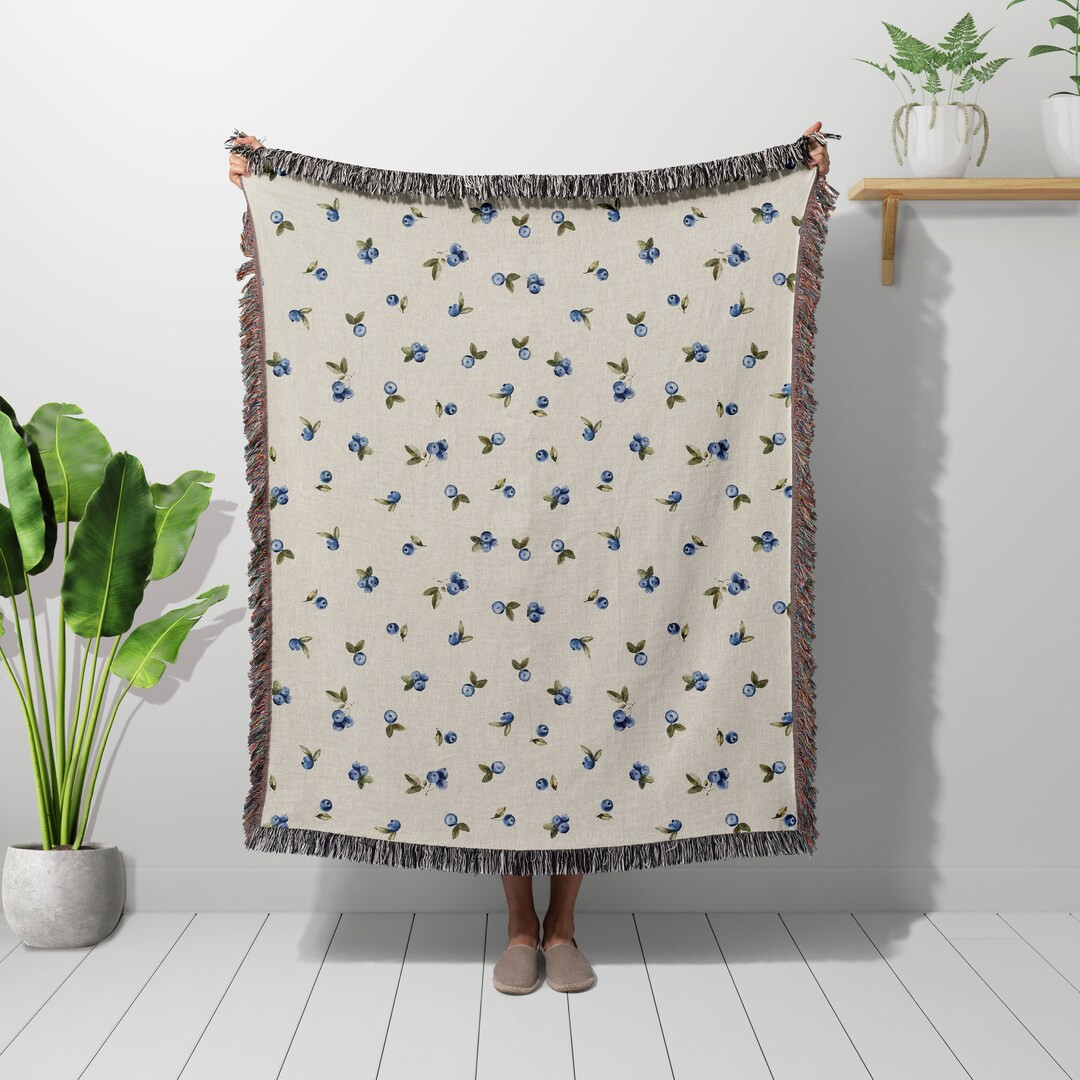 Blueberry Patterned Woven Tapestry Blanket, Room Decor, Apartment decor, Fall/Autumn Home decor, ... | Etsy (US)