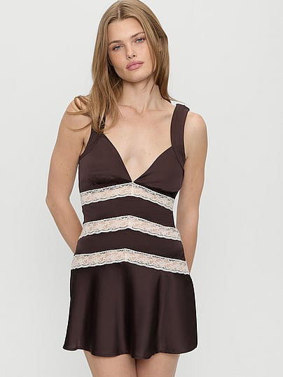 Frankies Bikinis Sedona Satin Mini Dress, Brown, M - Women's Dresses - Victoria's Secret | Victoria's Secret (US / CA )
