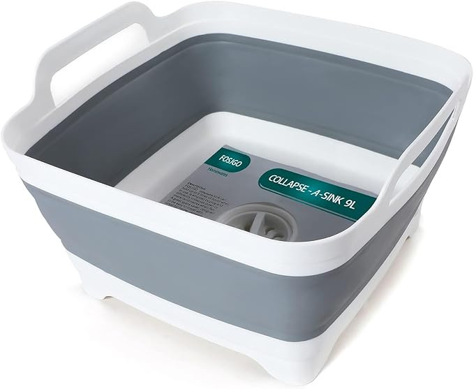 Collapsible Dish Basin with Drain Plug, 2.4 Gal (9L) Space-Saving Foldable Sink, Wash Basin for K... | Amazon (US)
