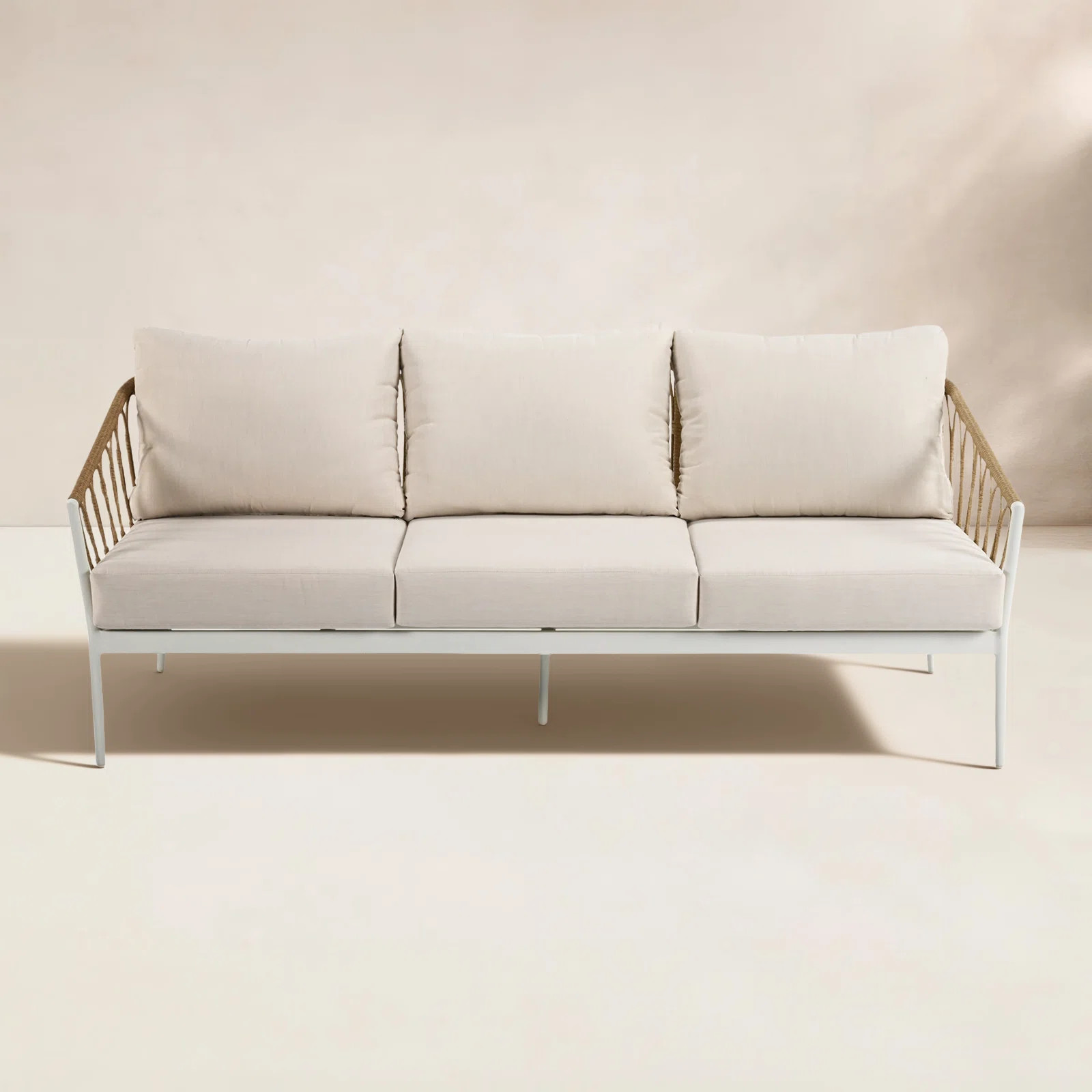 Silvie 1-Piece Wicker Patio 3-Seater Sofa With Beige Cushions | Birch Lane