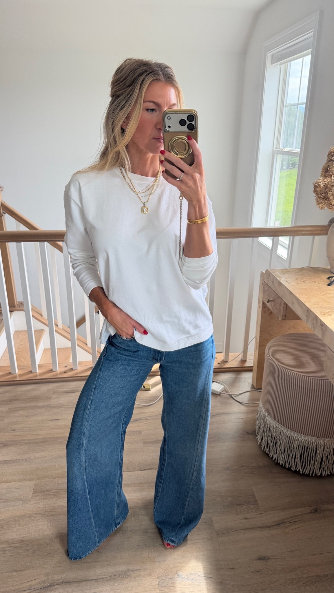Love this classic denim and white top combo. Shirt runs oversized but I recommend you get your true size, I’m wearing a small. Jeans run big, I sized down to a 24.

#LTKgrwm #LTKootd #LTKdayinmylife