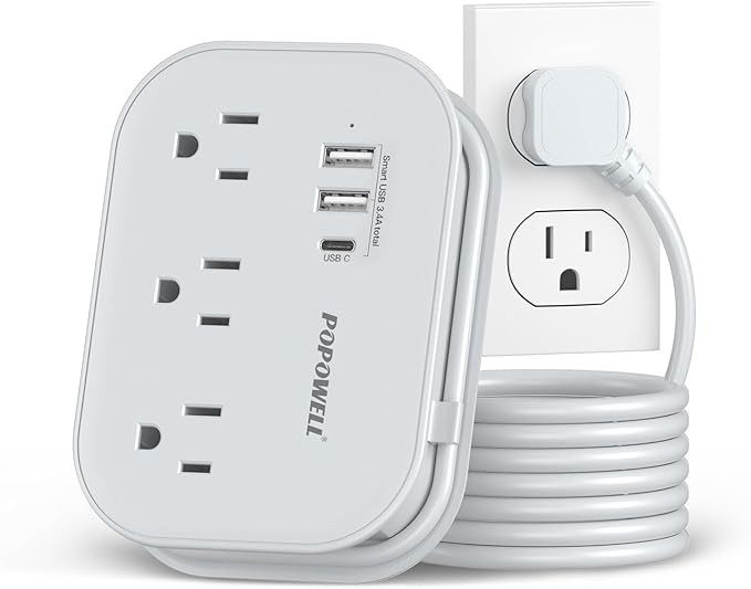 Flat Plug Power Strip- USB Travel Power Strip, 3 Outlets and 3 USB Ports(1 USBC) Desktop Charging... | Amazon (US)