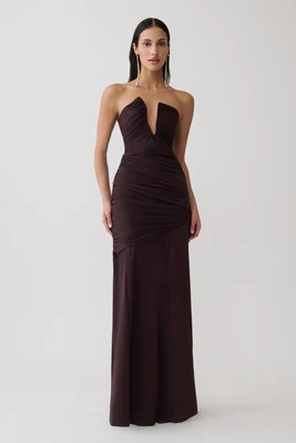 Kaiydo Gathered Centre Wire Maxi Dress / Chocolate | MESHKI | M | MESHKI US