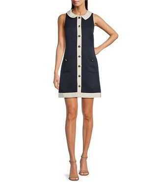 SAIL to SABLE x Style Charade Woven Detachable Lace Collar Sleeveless Button Front Shift Dress | ... | Dillard's