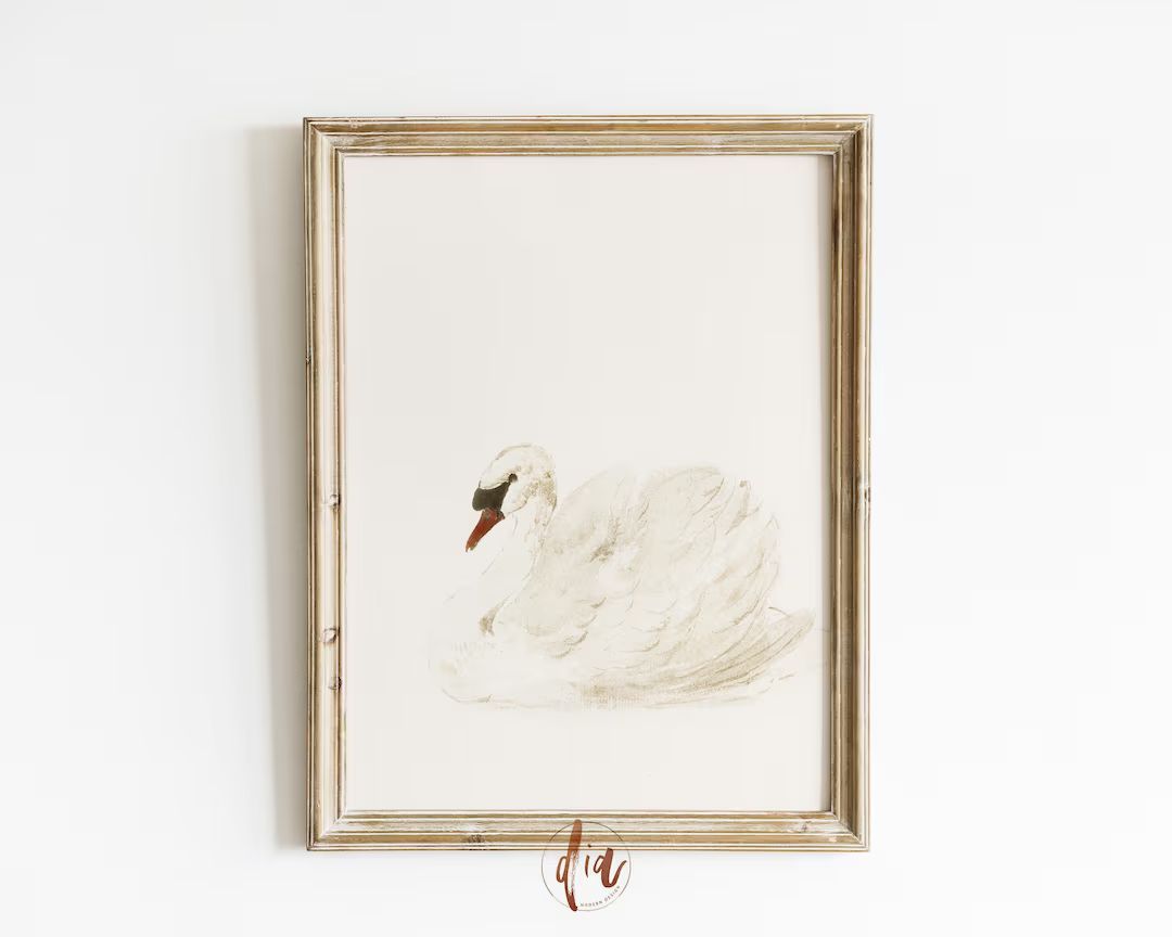 Vintage Swan Painting, Vintage Nursery Wall Decor, Watercolor Drawing, Vintage Sketch, Soft Neutr... | Etsy (CAD)
