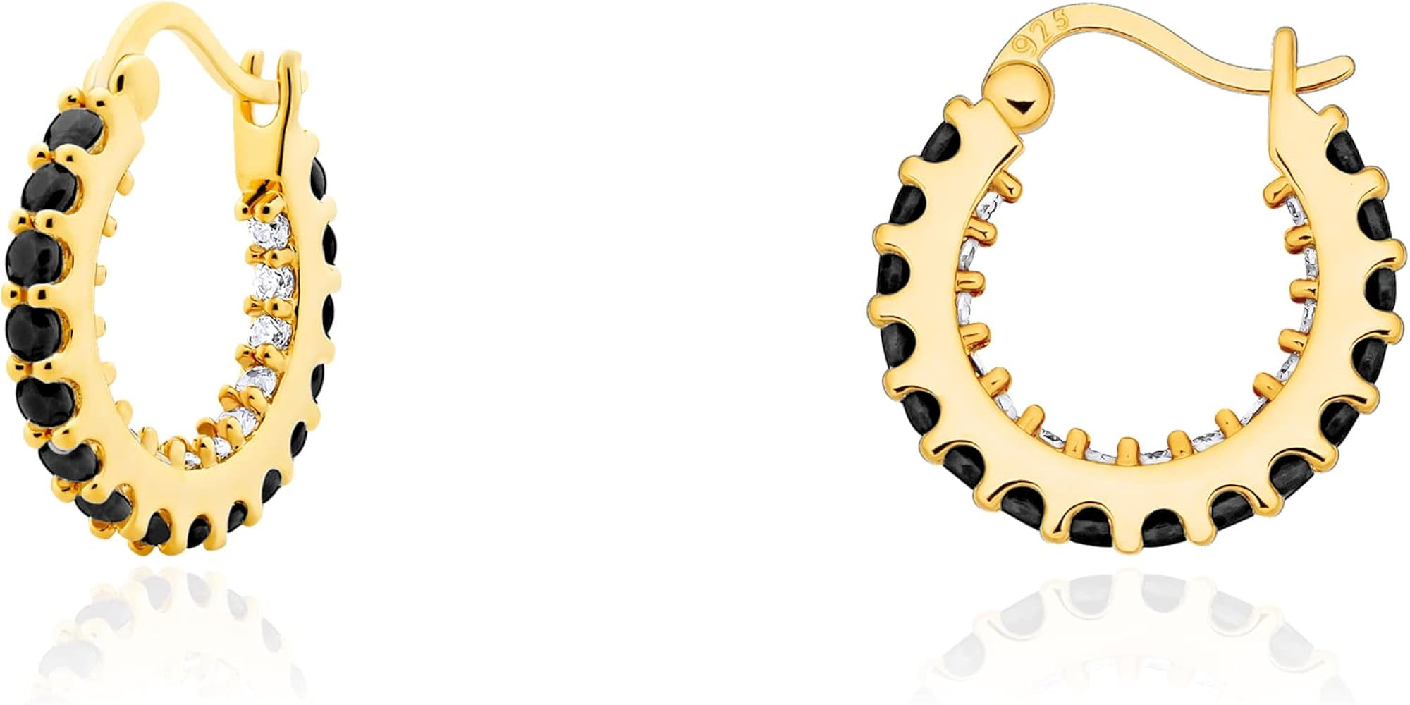 Gold Hoop Huggie Earrings For Women 925 Stering Silver Post 18K Gold Plated CZ Micro Pave Dainty Rou | Amazon (US)